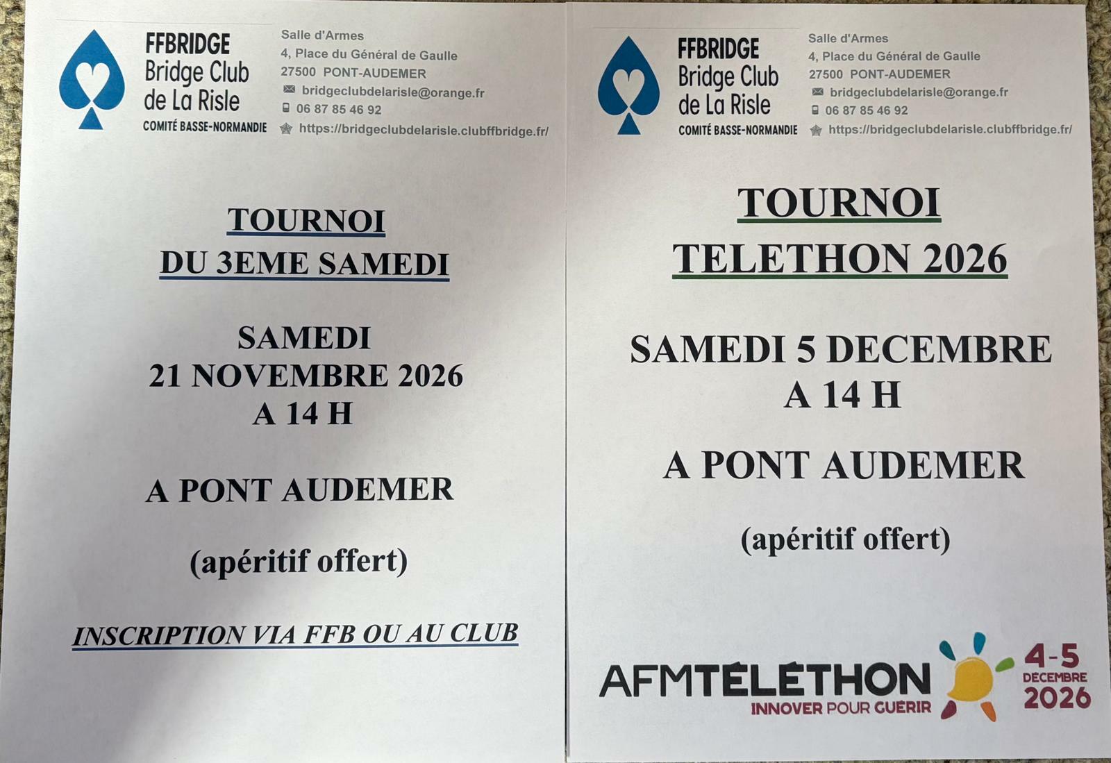 Prochains Tournois du Samedi en Novembre et début Décembre