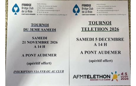 Prochains Tournois du Samedi en Novembre et début Décembre